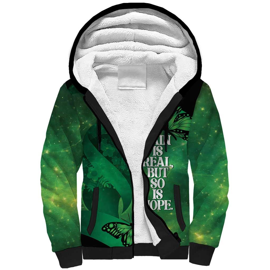 Personalised World Mental Health Awareness Month Sherpa Hoodie Warriors Brave Strong Galaxy Vibes