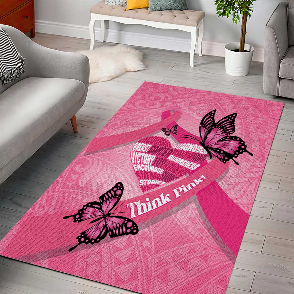 Polynesia Breast Cancer Awareness Month Area Rug Pink Ribbon Mix Butterflies