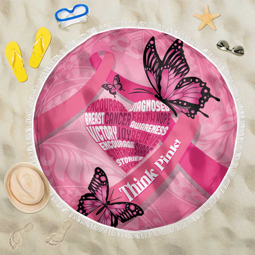Polynesia Breast Cancer Awareness Month Beach Blanket Pink Ribbon Mix Butterflies