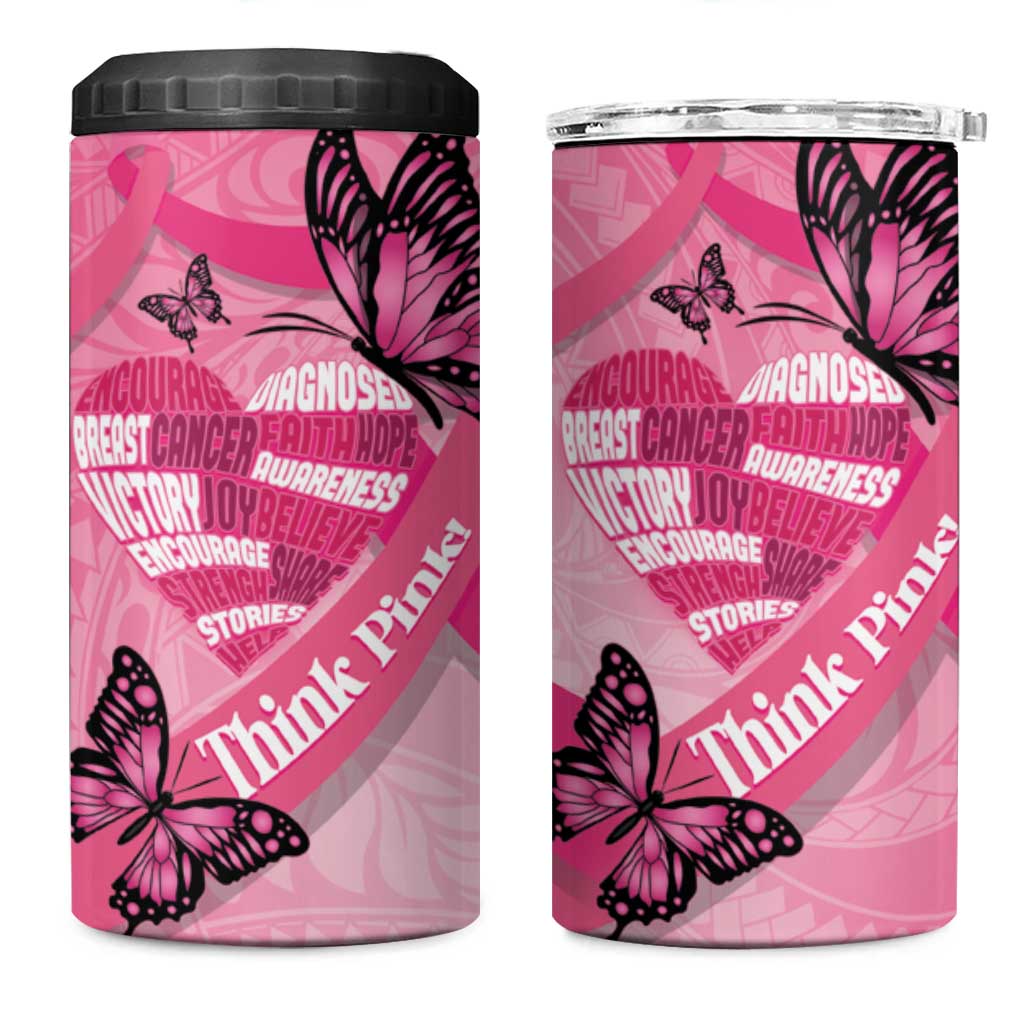 Polynesia Breast Cancer Awareness Month 4 in 1 Can Cooler Tumbler Pink Ribbon Mix Butterflies LT14 One Size: 16 oz Pink - Polynesian Pride