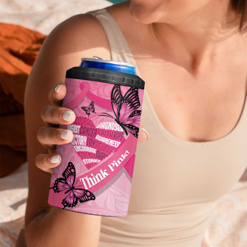 Polynesia Breast Cancer Awareness Month 4 in 1 Can Cooler Tumbler Pink Ribbon Mix Butterflies LT14 - Polynesian Pride