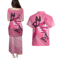 Polynesia Breast Cancer Awareness Month Couples Matching Puletasi and Hawaiian Shirt Pink Ribbon Mix Butterflies LT14 - Polynesian Pride