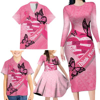 Polynesia Breast Cancer Awareness Month Family Matching Long Sleeve Bodycon Dress and Hawaiian Shirt Pink Ribbon Mix Butterflies LT14 - Polynesian Pride