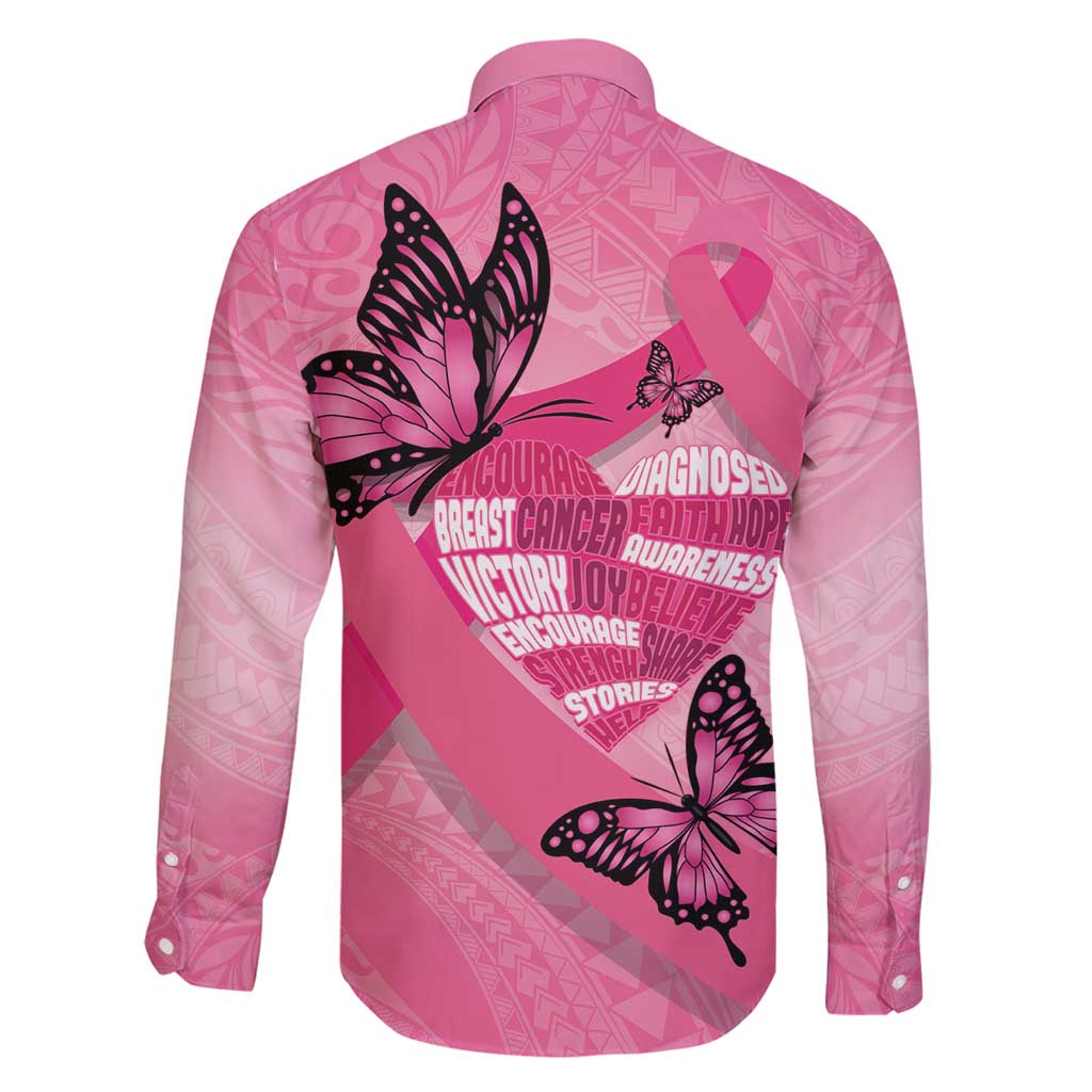 Polynesia Breast Cancer Awareness Month Family Matching Long Sleeve Bodycon Dress and Hawaiian Shirt Pink Ribbon Mix Butterflies LT14 - Polynesian Pride