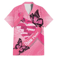Polynesia Breast Cancer Awareness Month Family Matching Mermaid Dress and Hawaiian Shirt Pink Ribbon Mix Butterflies LT14 Dad's Shirt - Short Sleeve Pink - Polynesian Pride