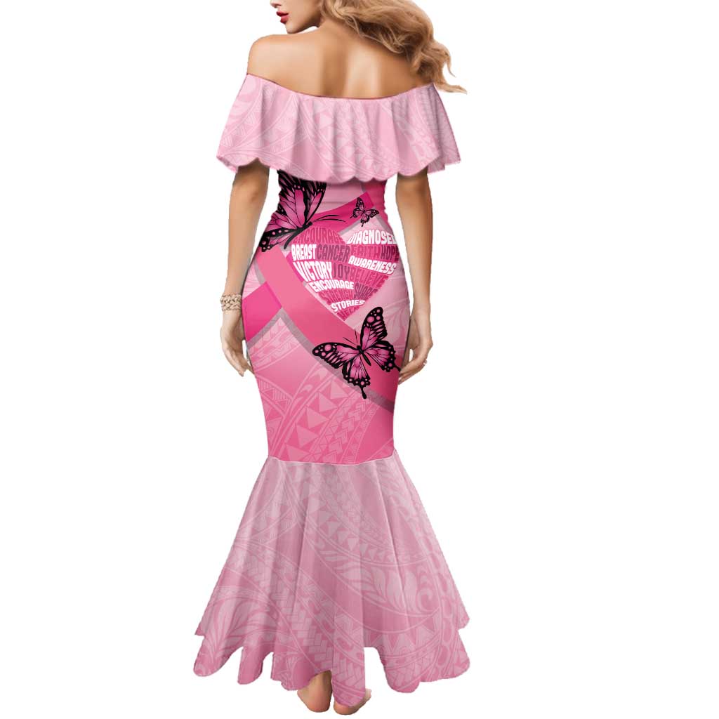 Polynesia Breast Cancer Awareness Month Family Matching Mermaid Dress and Hawaiian Shirt Pink Ribbon Mix Butterflies LT14 - Polynesian Pride
