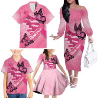 Polynesia Breast Cancer Awareness Month Family Matching Off The Shoulder Long Sleeve Dress and Hawaiian Shirt Pink Ribbon Mix Butterflies LT14 - Polynesian Pride