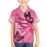Polynesia Breast Cancer Awareness Month Family Matching Off The Shoulder Long Sleeve Dress and Hawaiian Shirt Pink Ribbon Mix Butterflies LT14 Son's Shirt Pink - Polynesian Pride