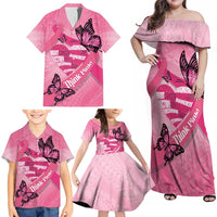 Polynesia Breast Cancer Awareness Month Family Matching Off Shoulder Maxi Dress and Hawaiian Shirt Pink Ribbon Mix Butterflies LT14 - Polynesian Pride
