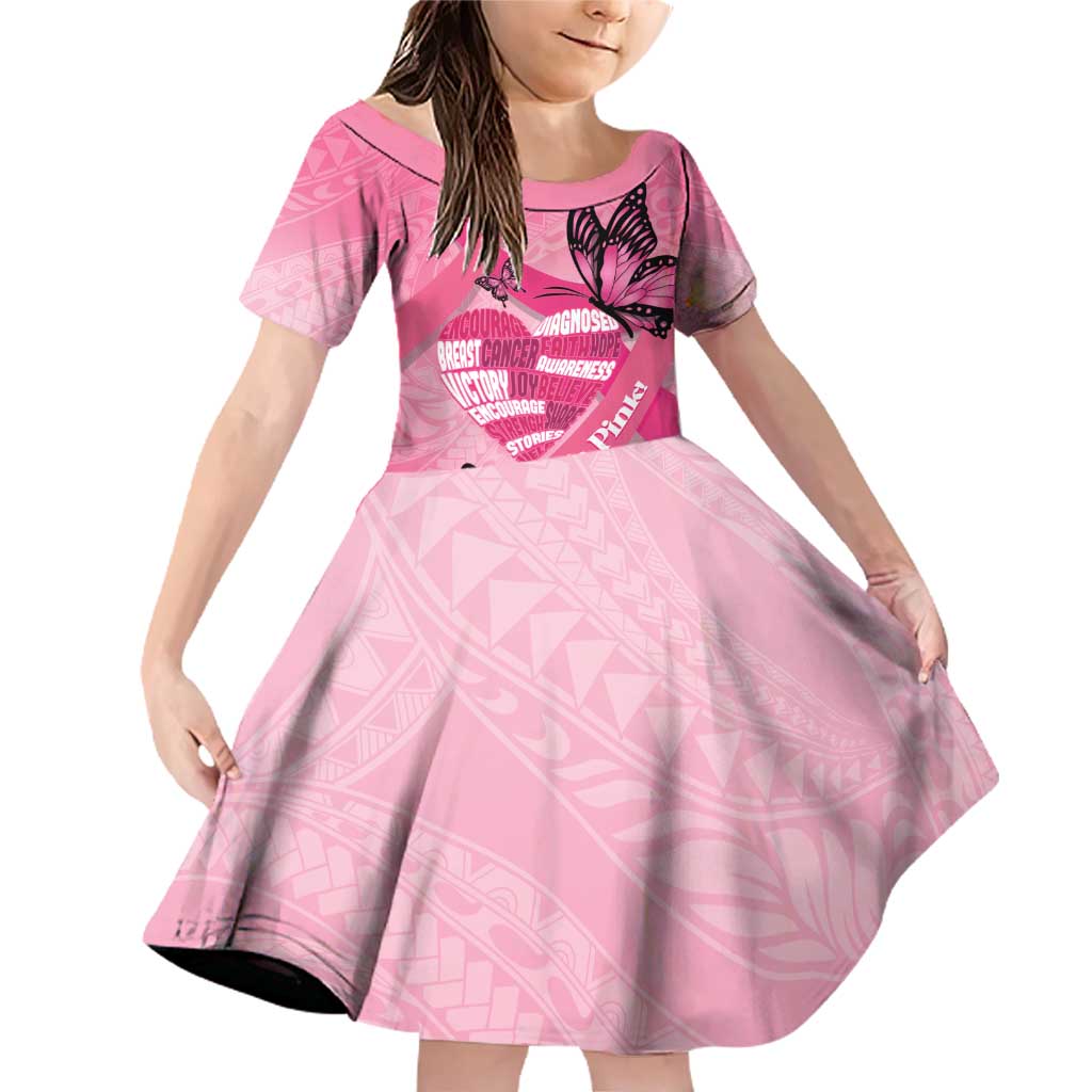 Polynesia Breast Cancer Awareness Month Family Matching Off Shoulder Short Dress and Hawaiian Shirt Pink Ribbon Mix Butterflies LT14 Daughter's Dress Pink - Polynesian Pride