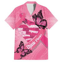 Polynesia Breast Cancer Awareness Month Family Matching Off Shoulder Short Dress and Hawaiian Shirt Pink Ribbon Mix Butterflies LT14 Dad's Shirt - Short Sleeve Pink - Polynesian Pride