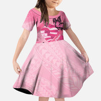 Polynesia Breast Cancer Awareness Month Family Matching Puletasi and Hawaiian Shirt Pink Ribbon Mix Butterflies LT14 Daughter's Dress Pink - Polynesian Pride