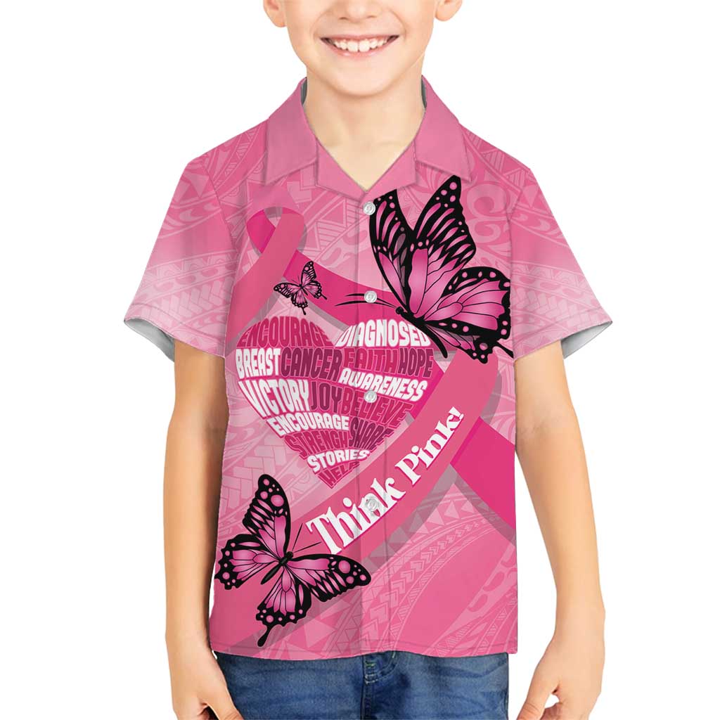 Polynesia Breast Cancer Awareness Month Family Matching Puletasi and Hawaiian Shirt Pink Ribbon Mix Butterflies LT14 Son's Shirt Pink - Polynesian Pride
