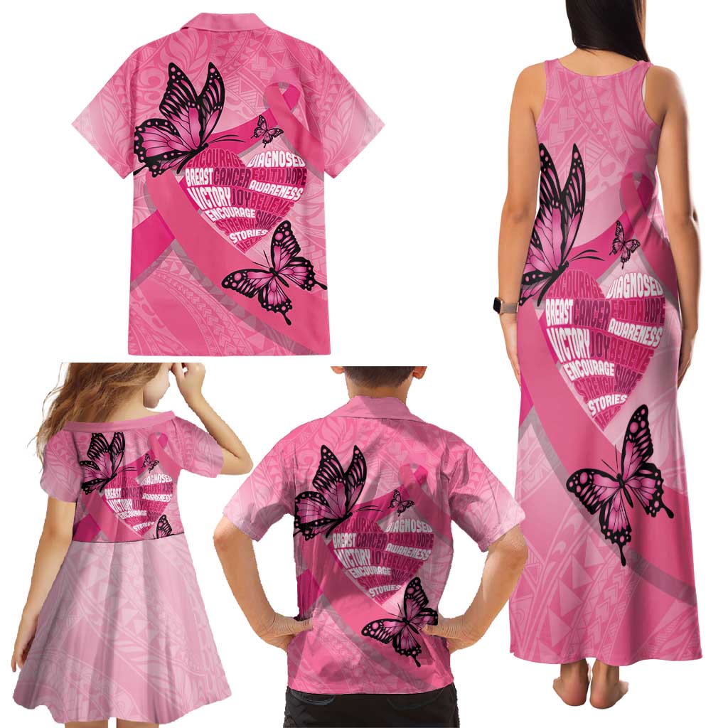 Polynesia Breast Cancer Awareness Month Family Matching Tank Maxi Dress and Hawaiian Shirt Pink Ribbon Mix Butterflies LT14 - Polynesian Pride