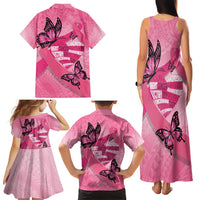 Polynesia Breast Cancer Awareness Month Family Matching Tank Maxi Dress and Hawaiian Shirt Pink Ribbon Mix Butterflies LT14 - Polynesian Pride