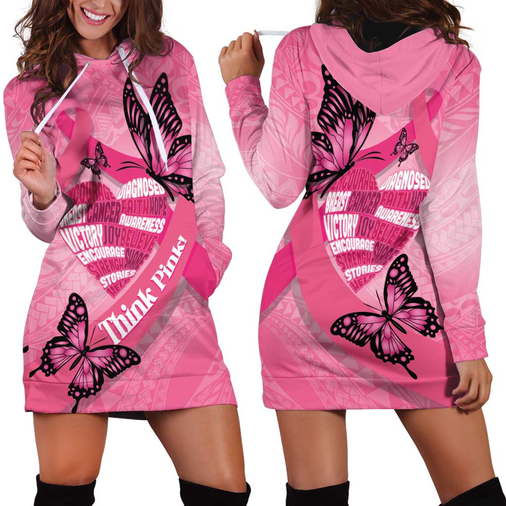 Polynesia Breast Cancer Awareness Month Hoodie Dress Pink Ribbon Mix Butterflies LT14 - Polynesian Pride