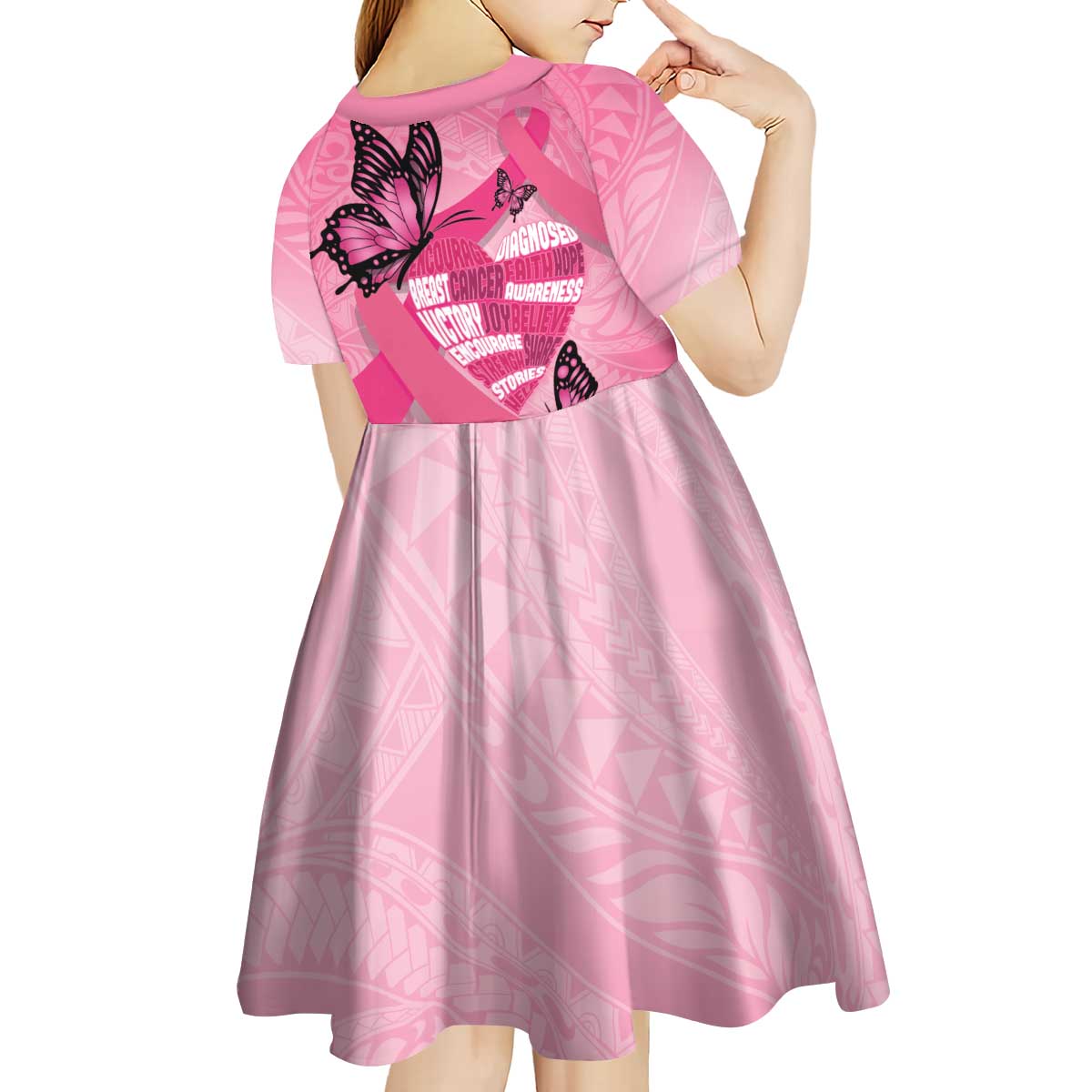 Polynesia Breast Cancer Awareness Month Kid Short Sleeve Dress Pink Ribbon Mix Butterflies LT14 - Polynesian Pride