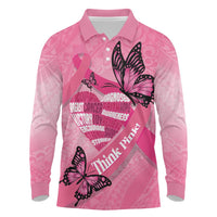 Polynesia Breast Cancer Awareness Month Long Sleeve Polo Shirt Pink Ribbon Mix Butterflies LT14 Pink - Polynesian Pride