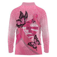 Polynesia Breast Cancer Awareness Month Long Sleeve Polo Shirt Pink Ribbon Mix Butterflies LT14 - Polynesian Pride