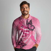 Polynesia Breast Cancer Awareness Month Long Sleeve Polo Shirt Pink Ribbon Mix Butterflies LT14 - Polynesian Pride
