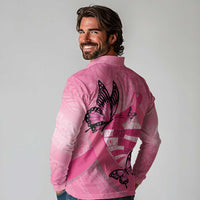 Polynesia Breast Cancer Awareness Month Long Sleeve Polo Shirt Pink Ribbon Mix Butterflies LT14 - Polynesian Pride