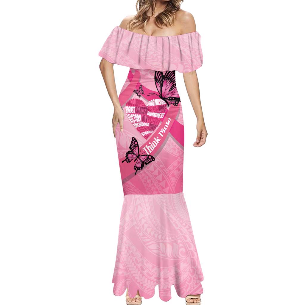 Polynesia Breast Cancer Awareness Month Mermaid Dress Pink Ribbon Mix Butterflies LT14 - Polynesian Pride