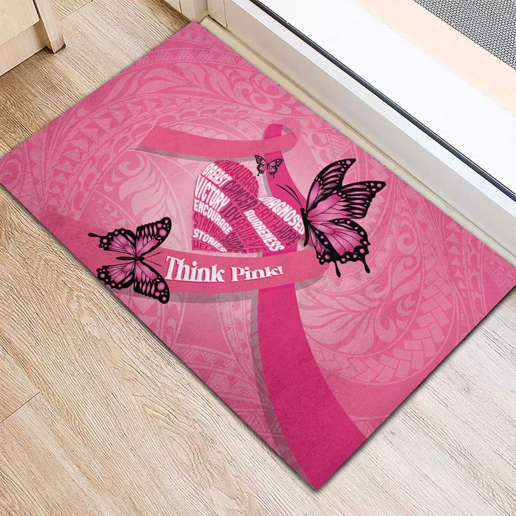 Polynesia Breast Cancer Awareness Month Rubber Doormat Pink Ribbon Mix Butterflies