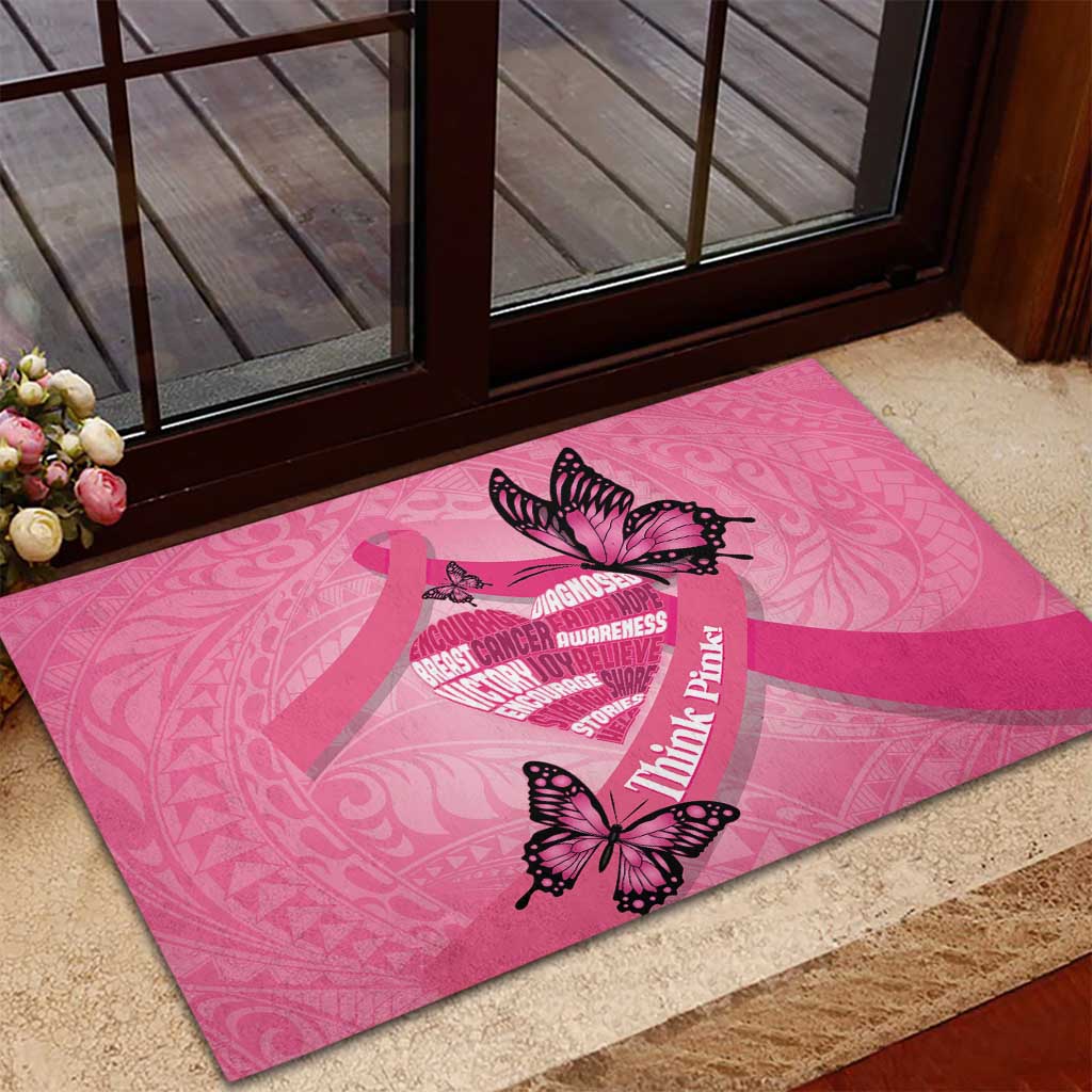 Polynesia Breast Cancer Awareness Month Rubber Doormat Pink Ribbon Mix Butterflies
