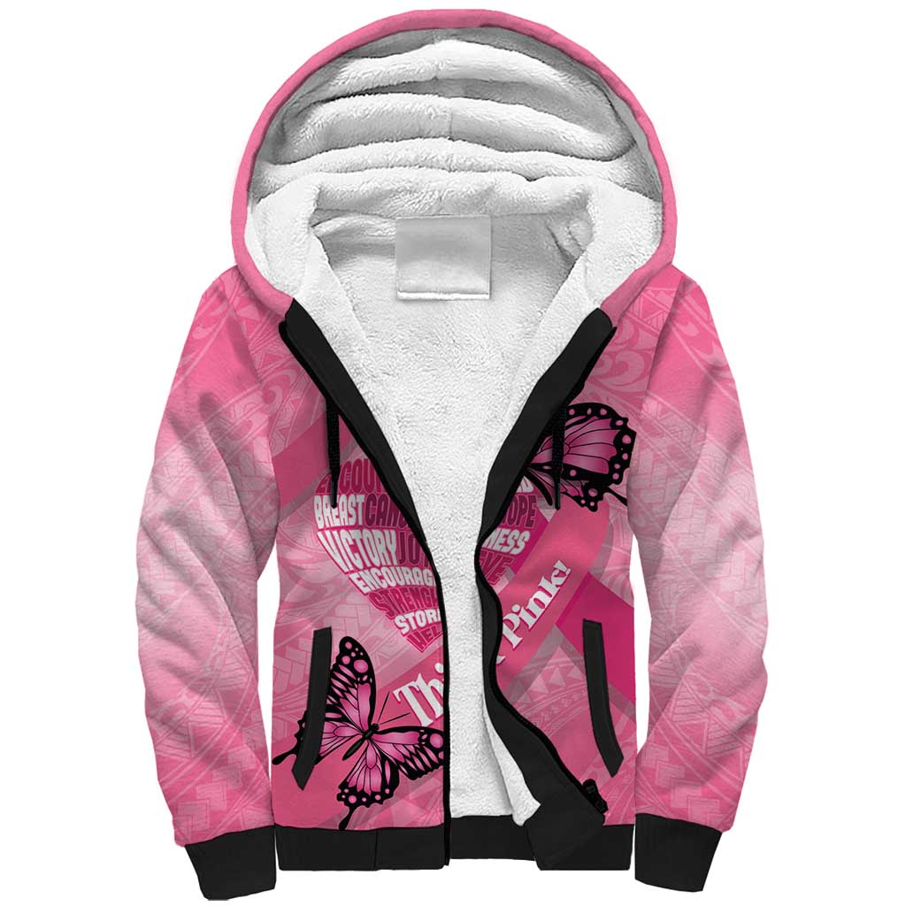 Polynesia Breast Cancer Awareness Month Sherpa Hoodie Pink Ribbon Mix Butterflies LT14 Unisex Pink - Polynesian Pride