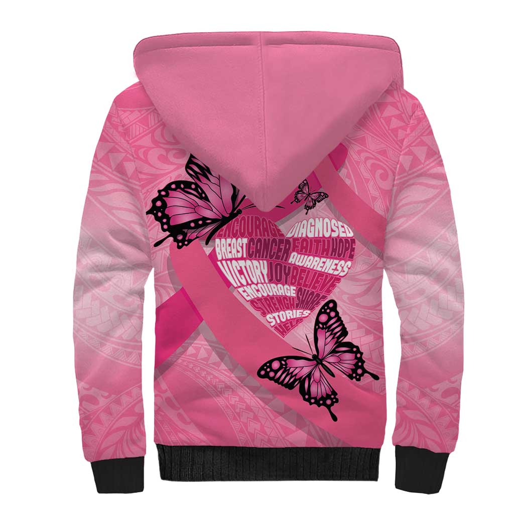 Polynesia Breast Cancer Awareness Month Sherpa Hoodie Pink Ribbon Mix Butterflies LT14 - Polynesian Pride