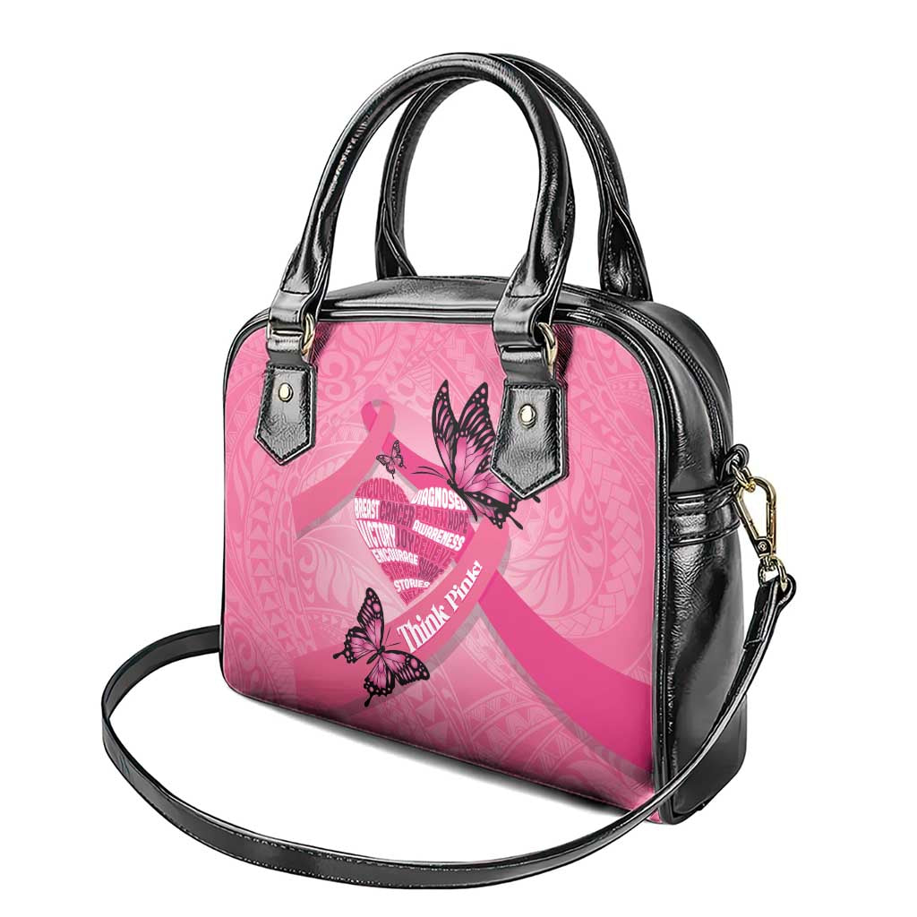 Polynesia Breast Cancer Awareness Month Shoulder Handbag Pink Ribbon Mix Butterflies