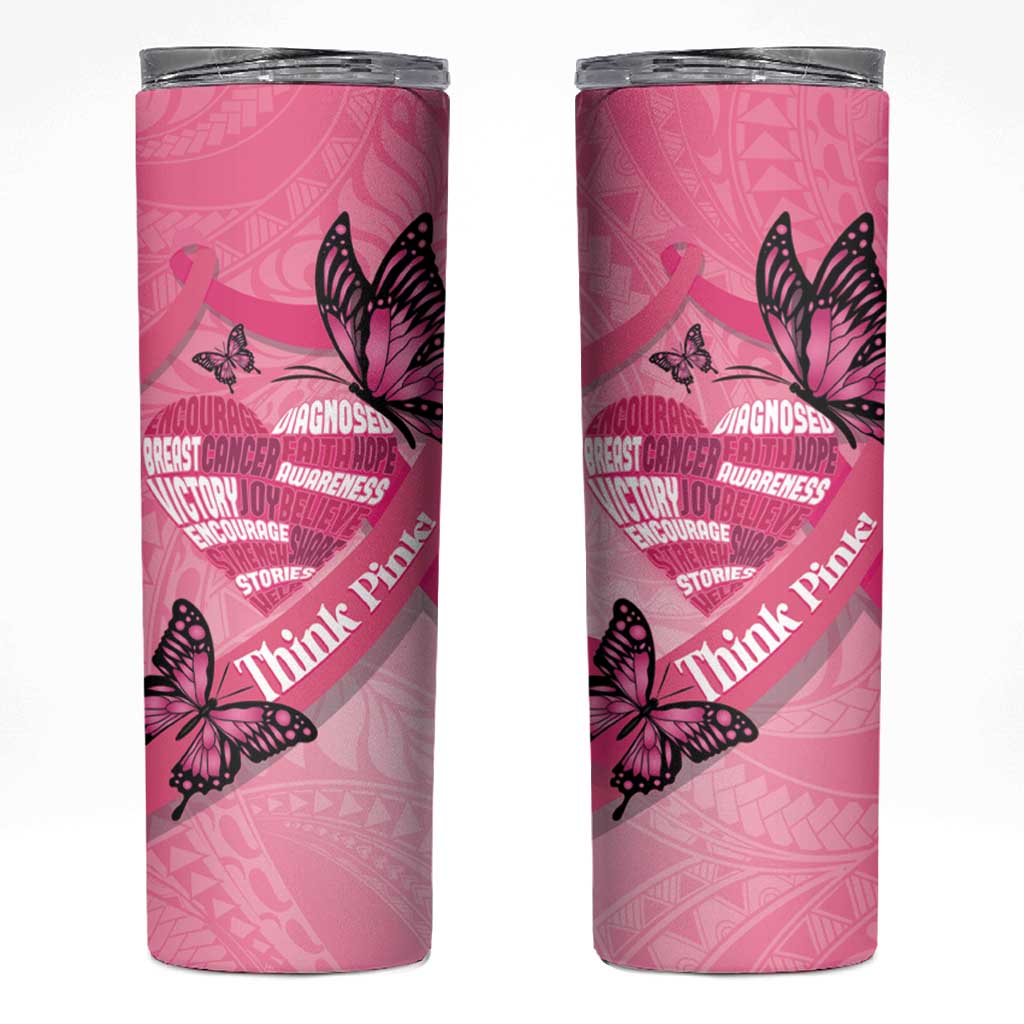 Polynesia Breast Cancer Awareness Month Skinny Tumbler Pink Ribbon Mix Butterflies LT14 Pink - Polynesian Pride