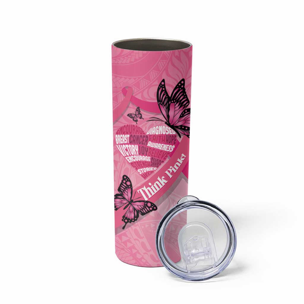 Polynesia Breast Cancer Awareness Month Skinny Tumbler Pink Ribbon Mix Butterflies LT14 - Polynesian Pride