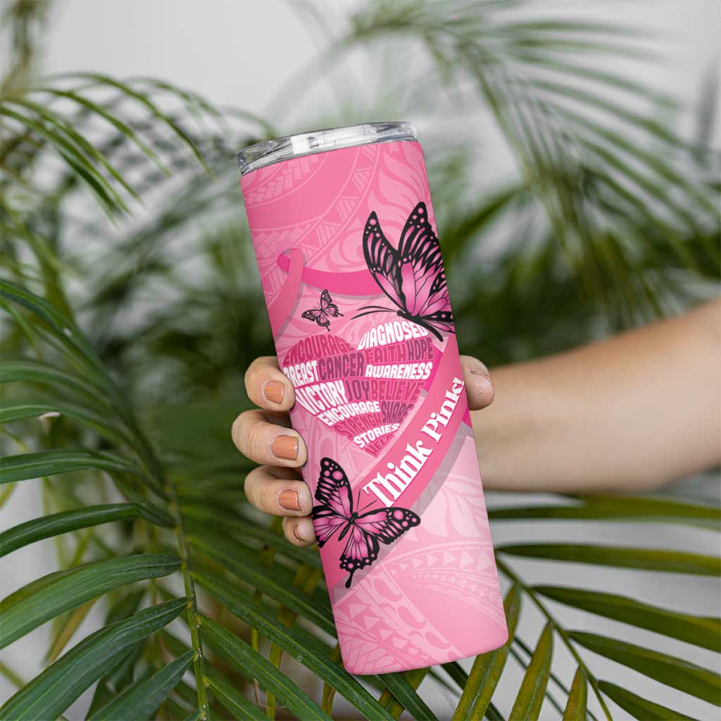 Polynesia Breast Cancer Awareness Month Skinny Tumbler Pink Ribbon Mix Butterflies LT14 - Polynesian Pride