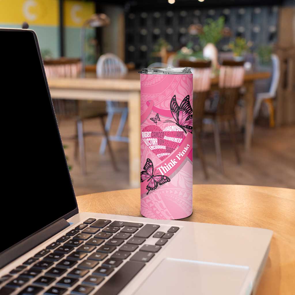 Polynesia Breast Cancer Awareness Month Skinny Tumbler Pink Ribbon Mix Butterflies LT14 - Polynesian Pride