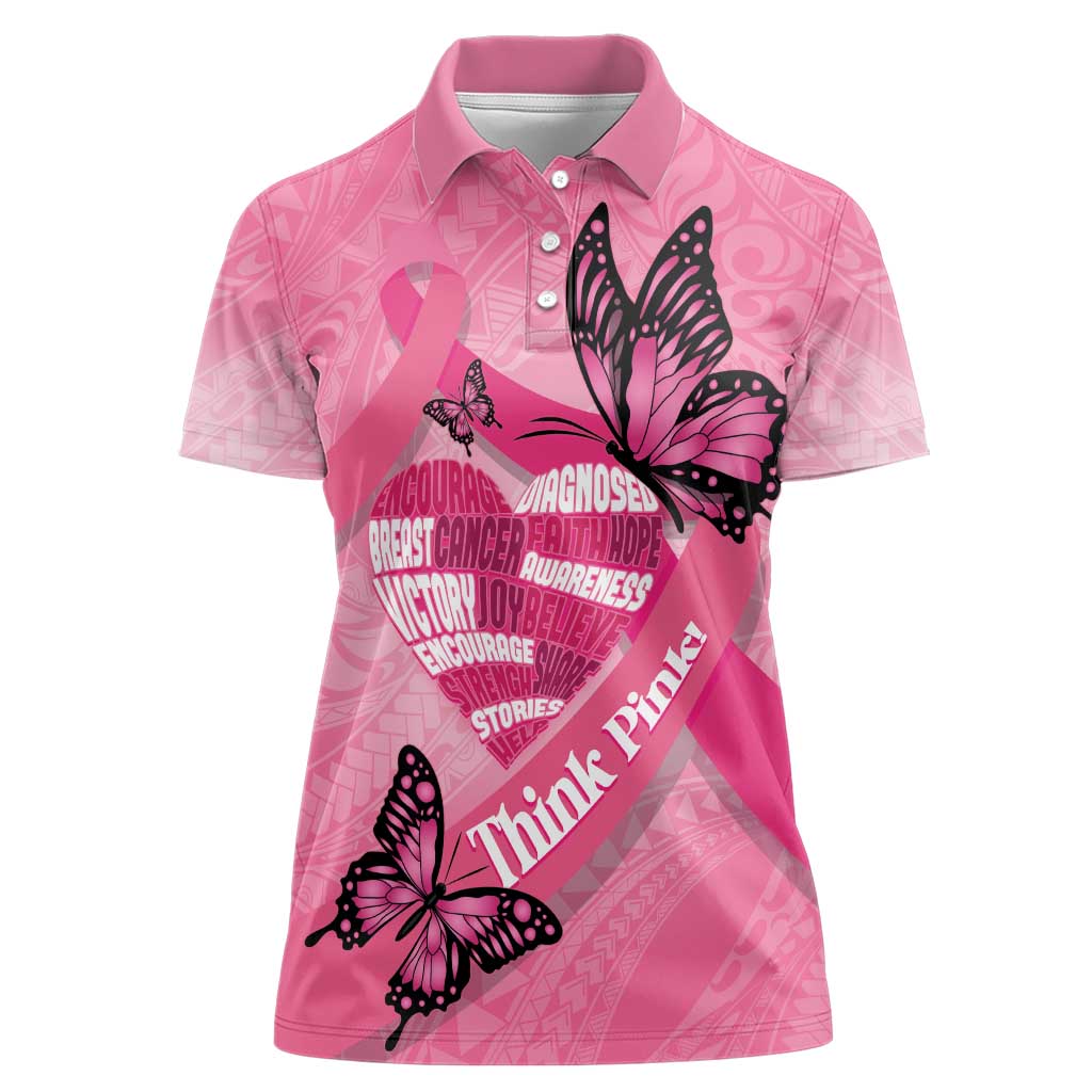 Polynesia Breast Cancer Awareness Month Women Polo Shirt Pink Ribbon Mix Butterflies LT14 Female Pink - Polynesian Pride