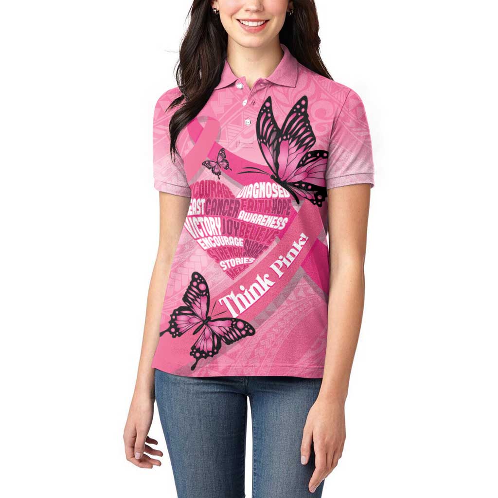 Polynesia Breast Cancer Awareness Month Women Polo Shirt Pink Ribbon Mix Butterflies LT14 - Polynesian Pride