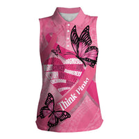 Polynesia Breast Cancer Awareness Month Women Sleeveless Polo Shirt Pink Ribbon Mix Butterflies LT14 Female Pink - Polynesian Pride