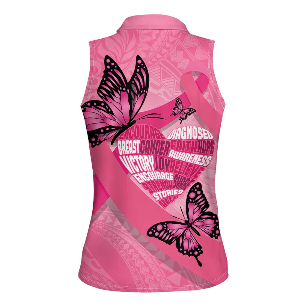 Polynesia Breast Cancer Awareness Month Women Sleeveless Polo Shirt Pink Ribbon Mix Butterflies LT14 - Polynesian Pride