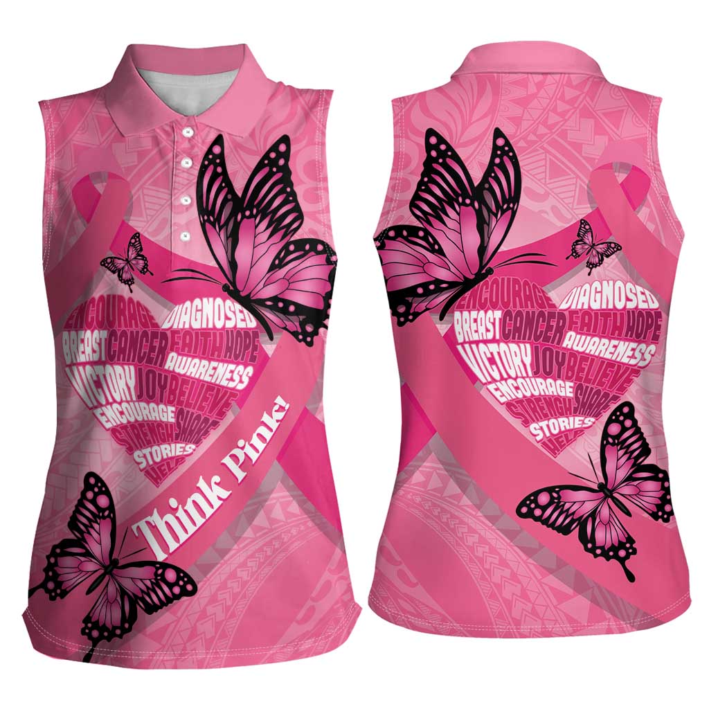 Polynesia Breast Cancer Awareness Month Women Sleeveless Polo Shirt Pink Ribbon Mix Butterflies LT14 - Polynesian Pride