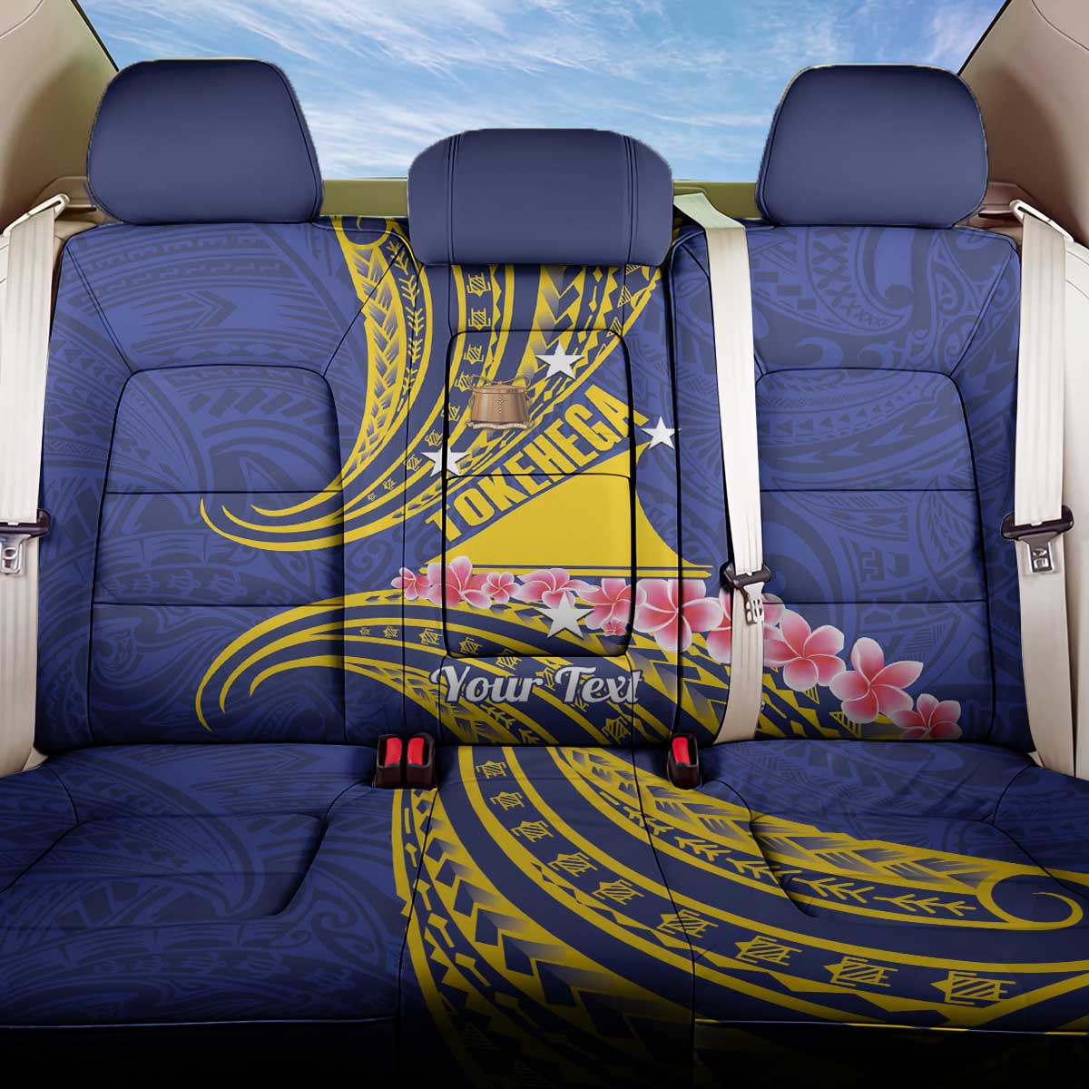 Personalised Tokelau Tokehega Day Back Car Seat Cover Tokelauan Tatau Flag Color LT14 One Size Blue - Polynesian Pride