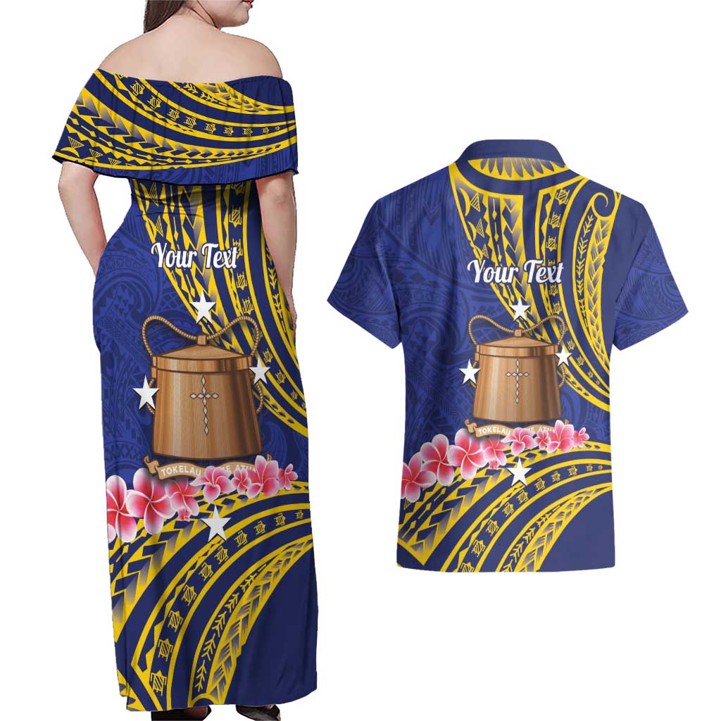 Personalised Tokelau Tokehega Day Couples Matching Off Shoulder Maxi Dress and Hawaiian Shirt Tokelauan Tatau Flag Color LT14 - Polynesian Pride