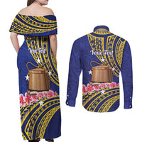 Personalised Tokelau Tokehega Day Couples Matching Off Shoulder Maxi Dress and Long Sleeve Button Shirt Tokelauan Tatau Flag Color LT14 - Polynesian Pride