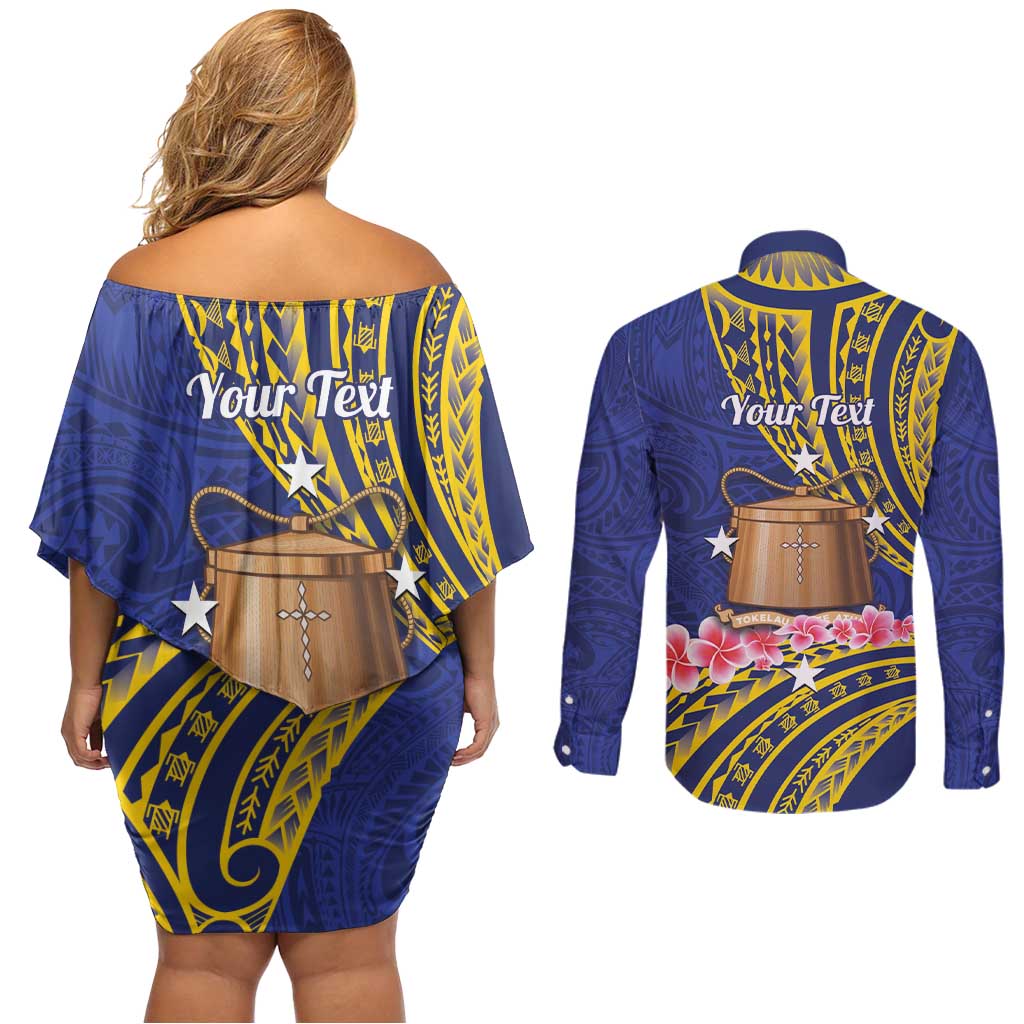 Personalised Tokelau Tokehega Day Couples Matching Off Shoulder Short Dress and Long Sleeve Button Shirt Tokelauan Tatau Flag Color LT14 - Polynesian Pride