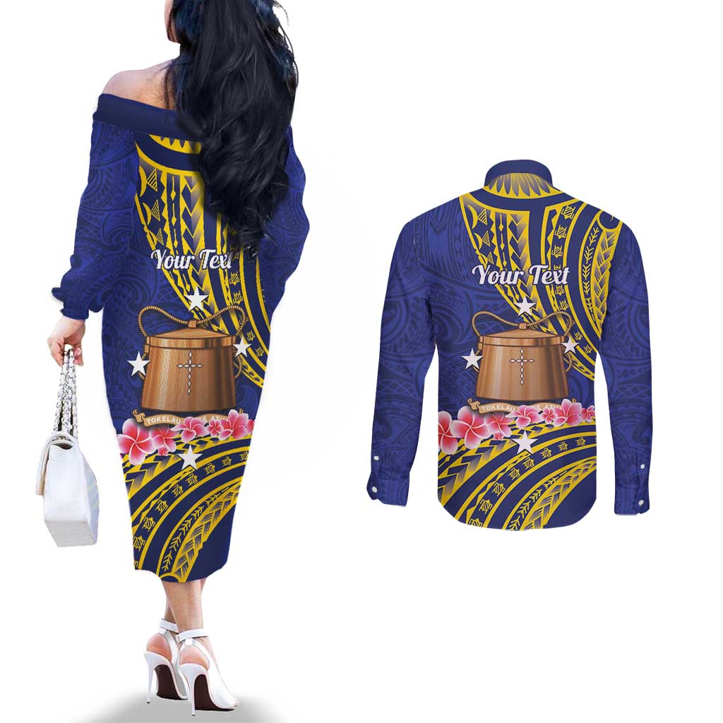 Personalised Tokelau Tokehega Day Couples Matching Off The Shoulder Long Sleeve Dress and Long Sleeve Button Shirt Tokelauan Tatau Flag Color LT14 - Polynesian Pride