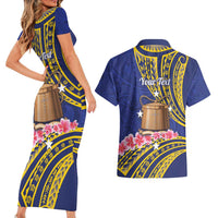 Personalised Tokelau Tokehega Day Couples Matching Short Sleeve Bodycon Dress and Hawaiian Shirt Tokelauan Tatau Flag Color LT14 - Polynesian Pride
