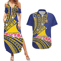 Personalised Tokelau Tokehega Day Couples Matching Summer Maxi Dress and Hawaiian Shirt Tokelauan Tatau Flag Color LT14 Blue - Polynesian Pride
