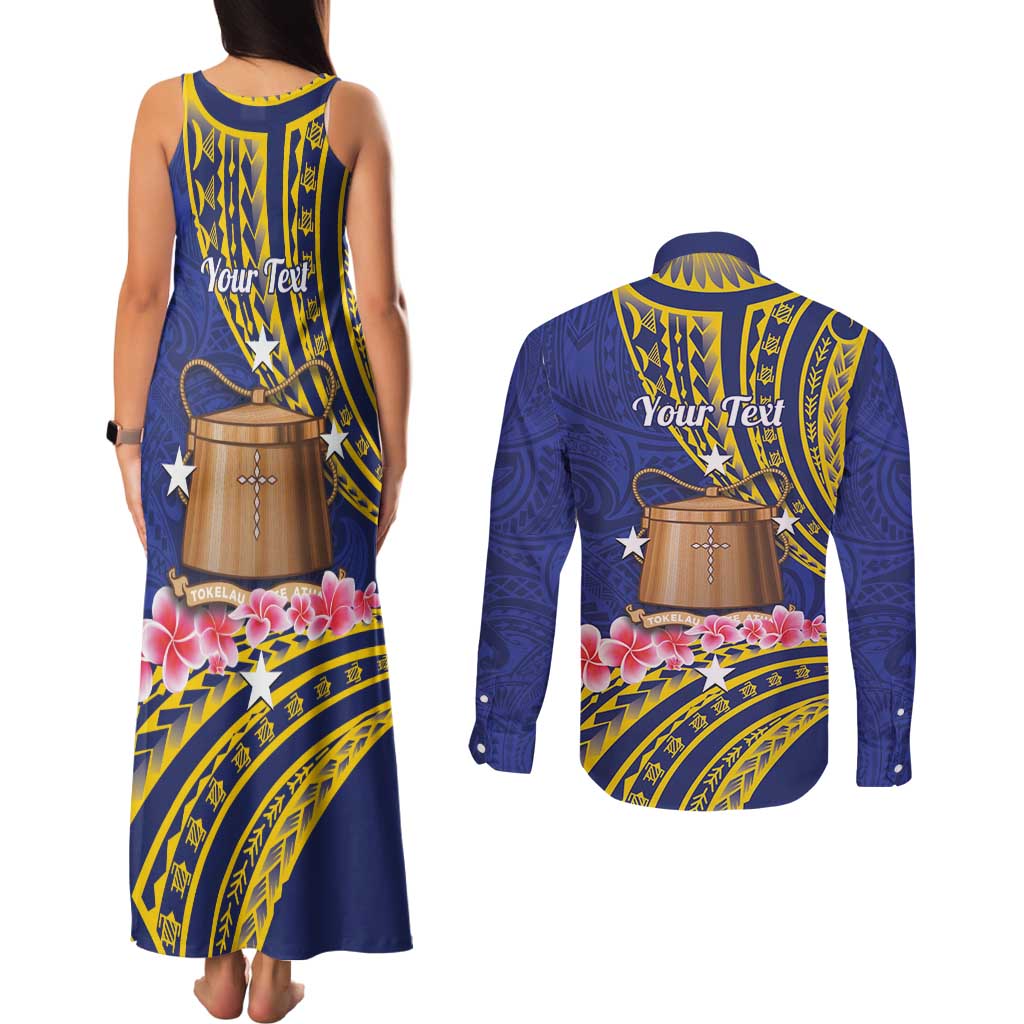 Personalised Tokelau Tokehega Day Couples Matching Tank Maxi Dress and Long Sleeve Button Shirt Tokelauan Tatau Flag Color LT14 - Polynesian Pride