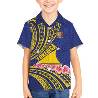 Personalised Tokelau Tokehega Day Family Matching Off The Shoulder Long Sleeve Dress and Hawaiian Shirt Tokelauan Tatau Flag Color LT14 Son's Shirt Blue - Polynesian Pride
