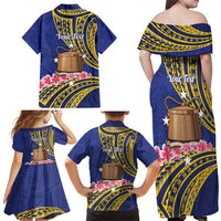 Personalised Tokelau Tokehega Day Family Matching Off Shoulder Maxi Dress and Hawaiian Shirt Tokelauan Tatau Flag Color LT14 - Polynesian Pride